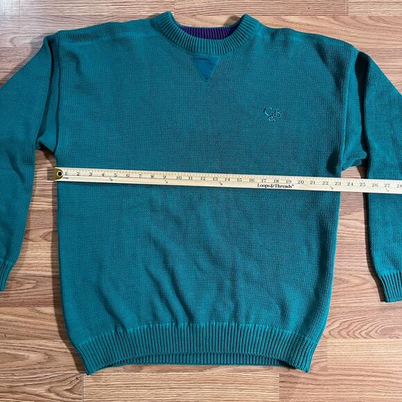 Vintage 90s Croft & Barrow Green Knit Sweater L Heavyweight Grandpa Preppy Knit - Picture 6 of 9